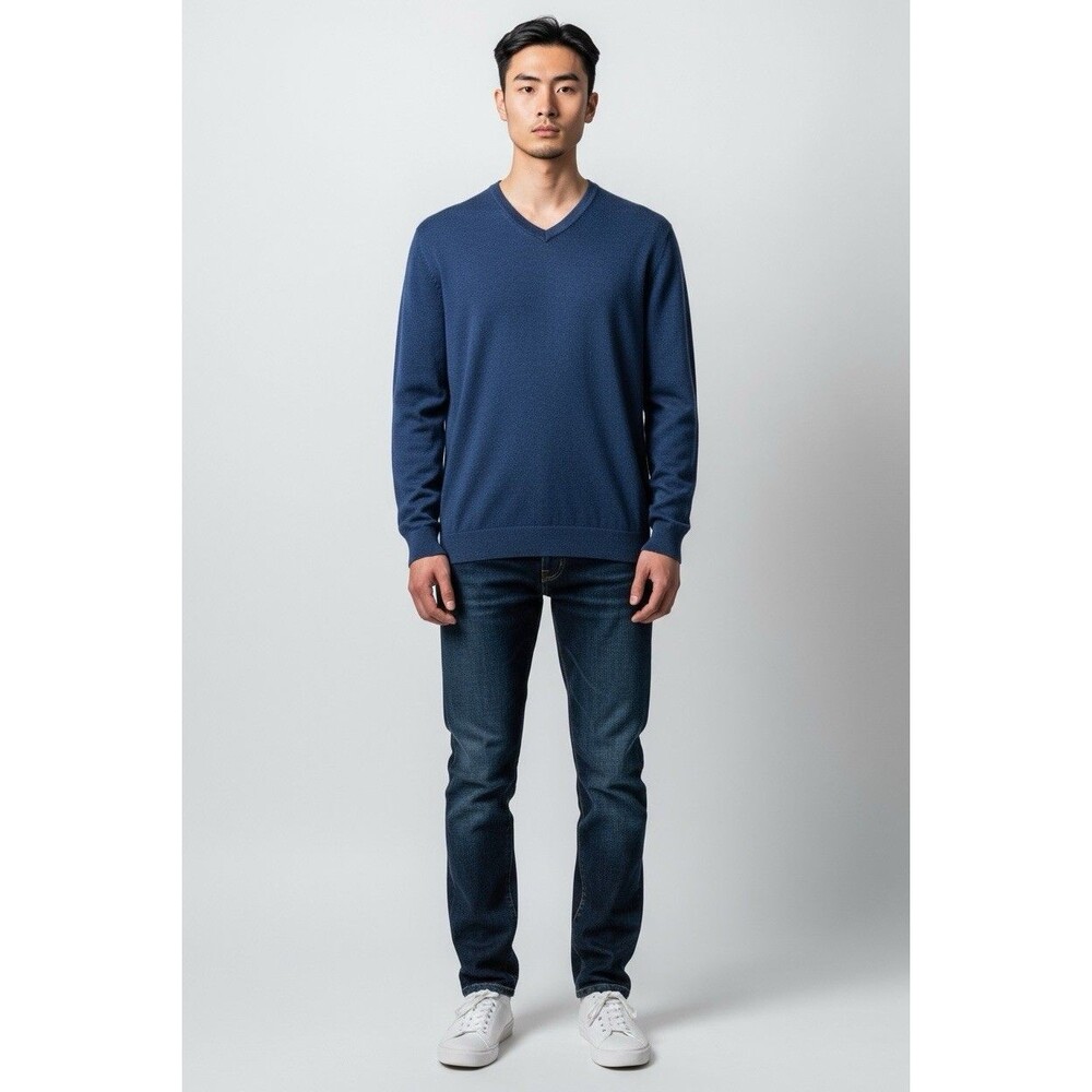 Club Room Mens V-Neck Sweater XXL Merino Wool Blend Blue